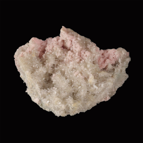 Rhodochrosite et quartz de Madan, Bulgarie, vue opposée avec quartz clair plus apparent