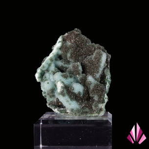 Chrysocolle et malachite primaire sur gangue quartzite. Ref495