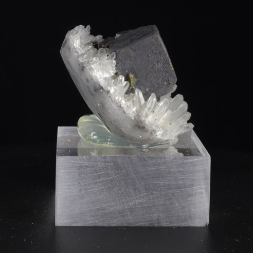 Galena in association with blende and chalcopyrite on quartz from Bulgaria