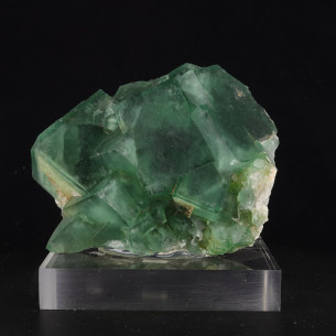 Green fluorite from Mandrosonoro, Madagascar, cubic crystals on acrylic base