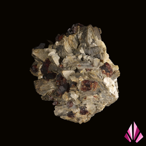 Garnets on mica and orthoclase from Shigar Valley, Pakistan, opposite crystal view