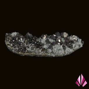 Galène et cléophane sur quartz de Madan, Bulgarie, vue principale des cristaux 2