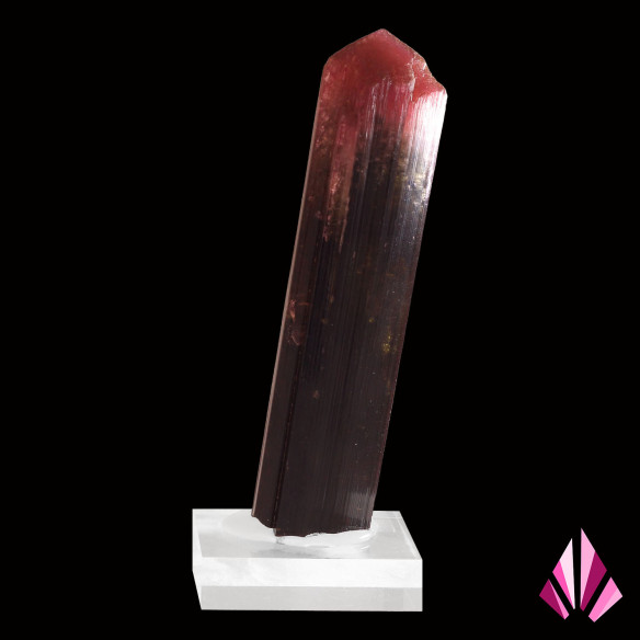 Tourmaline liddicoatite de Madagascar, vue opposée aux teintes rose et violet foncé