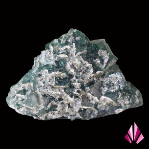 Fluorine verte et quartz de Jalingo au Nigéria, face principale recouverte de cristallisations de quartz