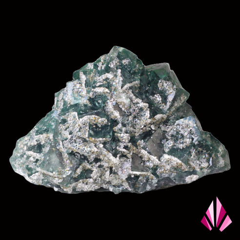 Fluorine verte et quartz de Jalingo au Nigéria, face principale recouverte de cristallisations de quartz