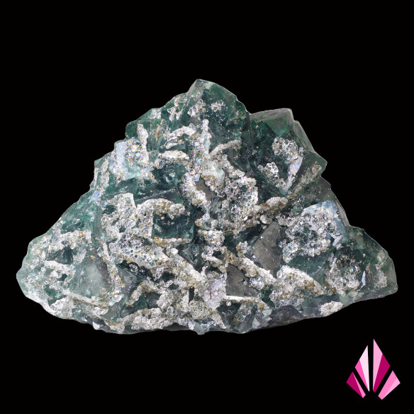 Fluorine verte et quartz de Jalingo au Nigéria, face principale recouverte de cristallisations de quartz
