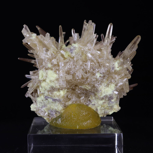 Rear view of celestine on sulfur from the Machów Mine, Poland
