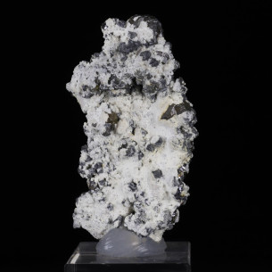 Cleiophane and green sphalerite with galena on white matrix, Madan, Bulgaria – front view 2