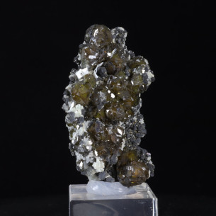 Cléophane et blende verte avec galène sur gangue blanche, Madan, Bulgarie – vue de face