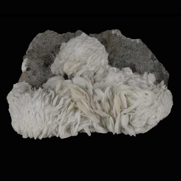 Baryte des Malines, France, cristaux blancs tabulaires en agrégats sur matrice sombre