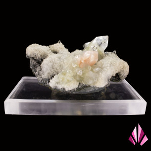 Apophyllite et stilbite de Poona en Inde sur socle en acrylique