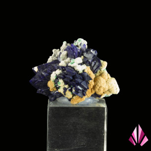 Azurite, malachite et calcite de Kerrouchen au Maroc sur socle