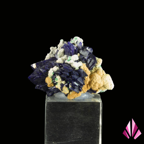 Azurite, malachite et calcite de Kerrouchen au Maroc sur socle