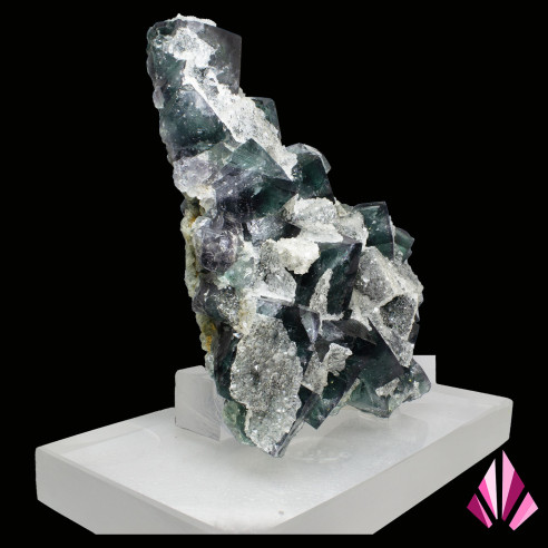 Cristaux de fluorine bleu-vert avec quartz du Nigeria – vue de profil